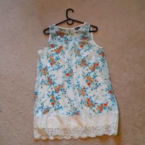 Floral Shift Dress with Lace Accent